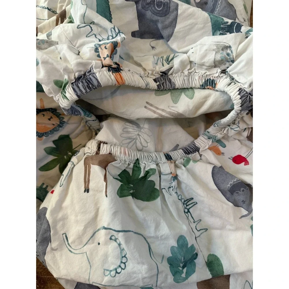 Pottery Barn Kids Colby Fitted Crib Sheets Jungle Safari Animals Set of‎ 2